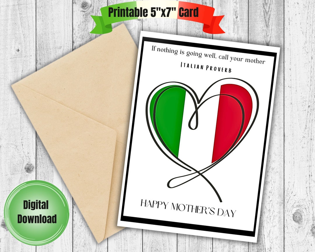 Italian Mothers Day Card Printable Mom Gift Italian Digital Card ...