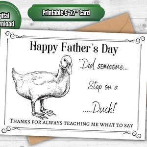 Tarjeta divertida del día del padre Descarga digital Feliz día del padre Tarjeta imprimible Chistes de pedo Pato Papá E-Card 5 x 7 Regalo para papá Humor de pedo Presente