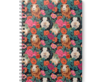 Bright Floral Guinea Pigs Spiralbound Notebook, A5