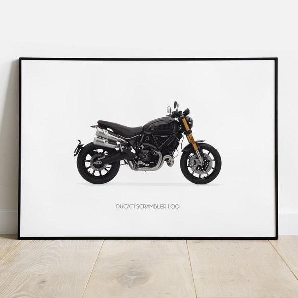 DUCATI SCRAMBLER 1100 Poster - Digital Motorcycle Illustration Wall Art Printable Moto Art