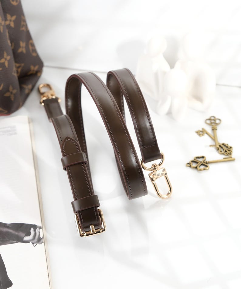 Crossbody Bag Strap, Vachetta Leather Bag Strap, Compatible With Speedy 20, 25, 30, 35, Alma Pm, Graceful Pm MM in Monogram and Azur print image 2