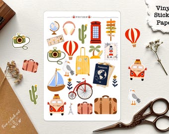 Travel Vinyl Sticker Sheet | Journal Planner Stickers