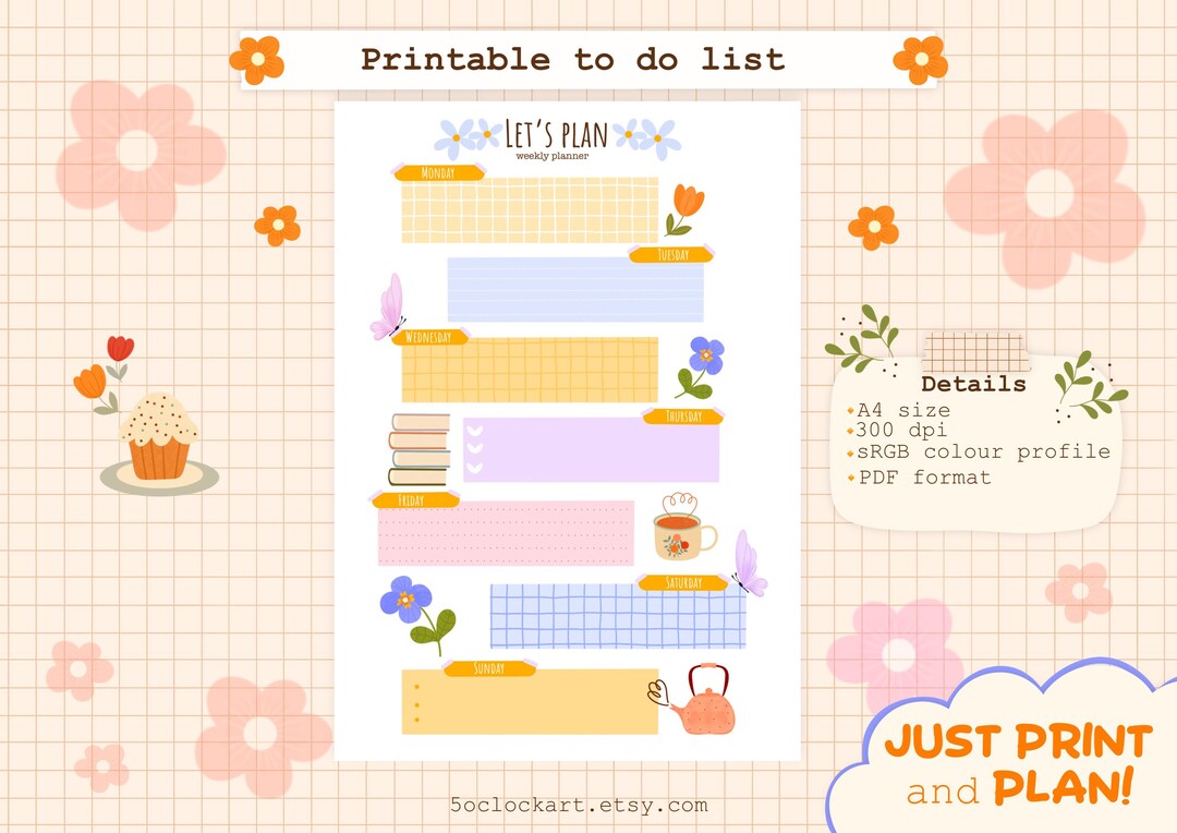 Cute Weekly Planner | Printable PDF With Doodles - Etsy