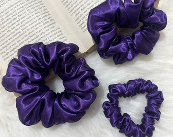 Purple Luxury Satin Scrunchies | Oversized, Regular and Skinny Scrunchies | Silk Scrunchy Set | Gifts for Her | Satin Hair Bobble