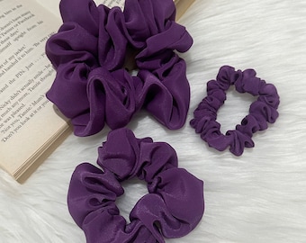 Purple Hair Scrunchies | Crepe Scrunchies Available in 3 Sizes | Oversized, Regular and Skinny Purple Scrunchies | Cute Gifts for Her