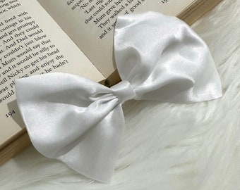 White Satin Luxury Hair Bow | 5 Inch White Hairbow | White Satin Hairclip | Hair Bows UK | Hair Accessories | Cute Gifts for Her | Hairbows