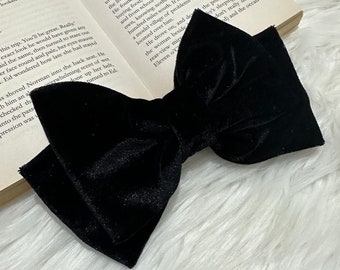Oversized Black Luxurious Velvet Hair Bow | Black Plush Velvet Bow | Luxe Black XL Velvet Fabric Hairbow | Statement Bow | Gifts for Her