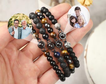 Braccialetto con proiezione di foto con perline per uomo, braccialetto con proiezione di foto con perline, braccialetto commemorativo con foto all'interno, regalo di anniversario, regalo per la festa del papà