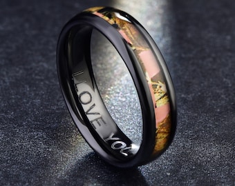 6mm Keramikring, schwarz / weiß Männer Ring Geschenk Ehering, Camouflage Ring, personalisierter Ring mit Gravur, Männerschmuck