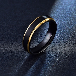 Tungsten Band, Gold&Black Wedding Band for Men Women, Custom Engraved Tungsten Ring, Couple Ring, Anniversary Gift for Him