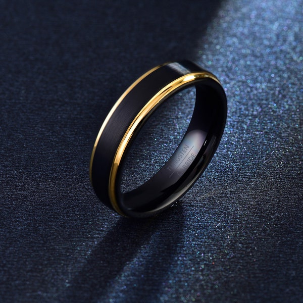 Banda de tungsteno, banda de boda dorada y negra para hombres y mujeres, anillo de tungsteno grabado personalizado, anillo de pareja, regalo de aniversario para él