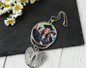 Personalized Graduation Photo Tassel Charm with Angel Wing - 2025 Gift