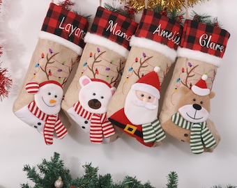 2025 woven linen Christmas Stockings,Monogram Family Christmas Stocking Gifts,Embroidered Christmas Stockings, Named Christmas Stockings