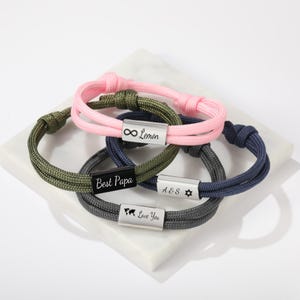 Pulsera de cuerda de vela personalizada con nombre, pulsera grabada para hombre, pulsera de surfista para un amigo, pulsera de cuerda de vela para él, regalo para papá