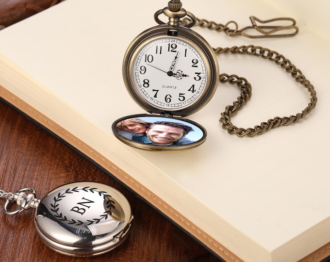 Personalized Engraved Pocket Watch|Custom Name Pocket Watch|Wedding Gift|Best Man Gift|Dad gift|Gift for Him|Custom photo pocket watch