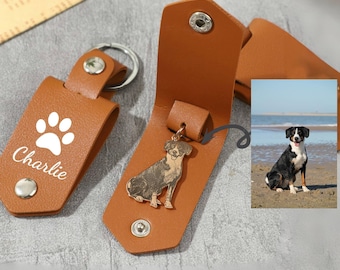 Custom Photo Pet Leather Keychain: Personalized Dog Cat Memorial Gift