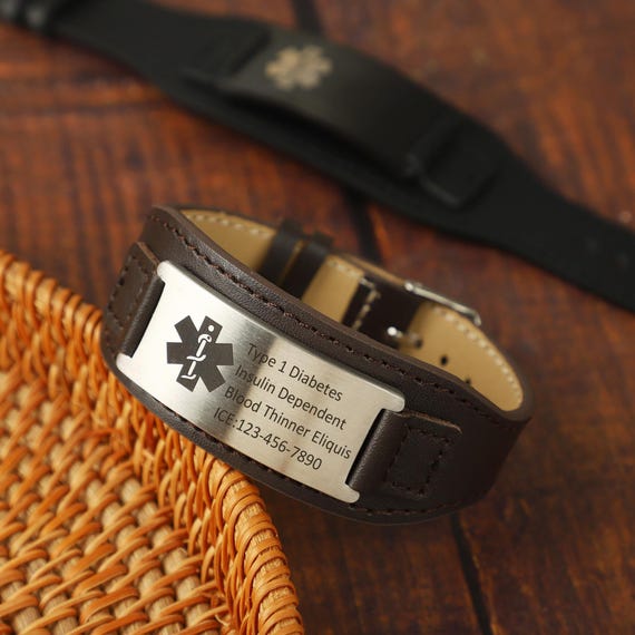 Custom Leather Medical Alert Bracelet: Engraved Emergency ID