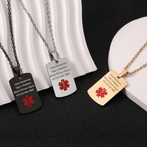 Personalized Medical Alert Necklace for Men,Engraved Medical ID Tag,Medical ID Necklace,Autism Dementia Diabetic Necklace,Medical Jewelry.