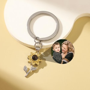 Porte-clés personnalisé avec projection de tournesols : cadeau photo commémoratif