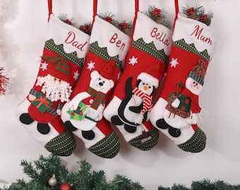 Personalised Family Stockings,Holiday Stocking,Monogram Stockings,3D Christmas Stocking,3D Plush Character,Christmas Gift for Family