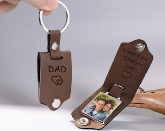Personalized Leather Keychain with Photo for Men,Engraved key chain,Father's Day Gift,Gift for New Dad,Anniversary Gift for Him,Gift for Dad
