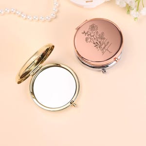 Personalized Compact Mirror,Custom Pocket Makeup Mirror,Gifts for Bridesmaid,Bridal Shower Gifts,Birth Flower Pocket Mirror for Mother
