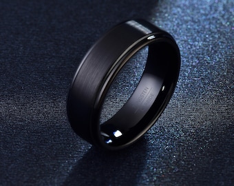 Personalizzato Tungsten Ring Men, Black Ring Wedding Band, Partner Ring, Ring Men Inciso, Suo e Suo Promise Couple Ring, Regalo per Lui
