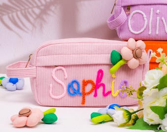 Personalized Velvet Pencil Case: Embroidered Name, Back to School Gift