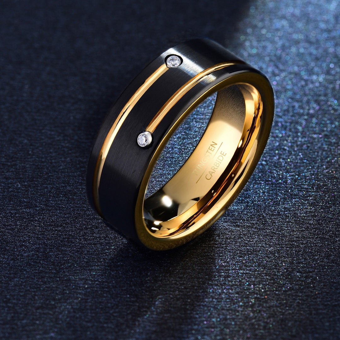 Queenwish Men's Two-Tone Triton Tungsten Wedding Band - 6mm Rainbow Black Ring, Promise Or Engagement Ring For Couples, Size 11 - View #12