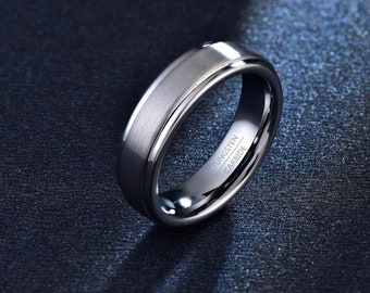 Tungsten Ring Men 6/8mm, Silver Brushed Wedding Band, Tungsten Carbide Men Wedding Ring, Personalized Band with Couple Name, His and Hers