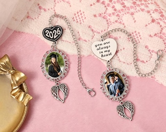Personalized Graduation Tassel Photo Charm: Angel Wings, Memorial Gift