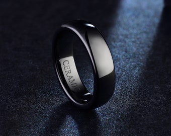 Bague en céramique noire, bague minimaliste 2/4/6 mm pour hommes femmes, bague de mariage, alliance, cadeau d’anneau noir pour lui, bijoux pour hommes