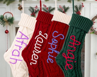 2025 Knitted Christmas Stockings with Name,Personalized Hand-twisted cotton cord name Christmas Stocking,Family Christmas Stocking,Xmas Gift