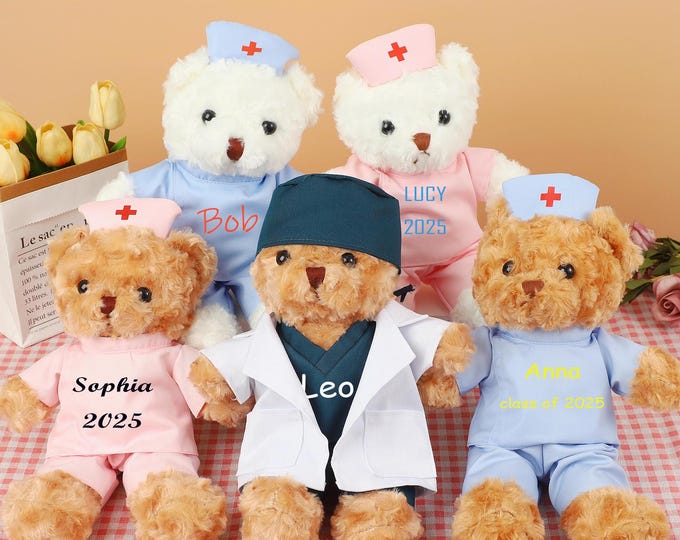 Teddy Bear With Custom Name,Personalized 2025 Nurse Graduate Teddy Bear Gift,Embroidered Teddy Bear,Nurse Doctor graduation Bear Plush Gifts