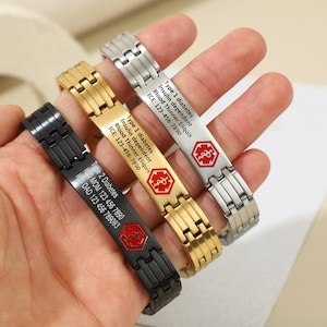 Personalized Medical Alert ID Bracelet for Men,Engraved Health Information and Emergency ID,Gift for Epilepsy,Hypertension,Diabetes Patient.