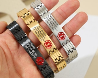 Personalized Medical Alert ID Bracelet for Men,Engraved Health Information and Emergency ID,Gift for Epilepsy,Hypertension,Diabetes Patient.