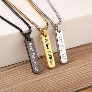 Custom Engraved Necklace for Men,Personalised Men&#39;s Bar Necklace,Engraved Name Necklace,Father&#39;s Day Gift,Husband Gift,Gift for Boyfriend