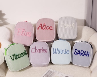 Seersucker Lunch Bag for Kids,Hand-embroidered Monogrammed Lunch Bag,Personalized Name Lunch Bag,Lunch Tote,Lunch Box,Gift for Children.