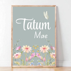 Personalized Baby Girl Nursery Print: Boho Wildflower Name Sign (Digital Download