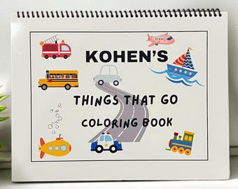 Personalized Transportation Coloring Book | Trucks, Trains, Planes | Ages 3-6 Birthday Gift