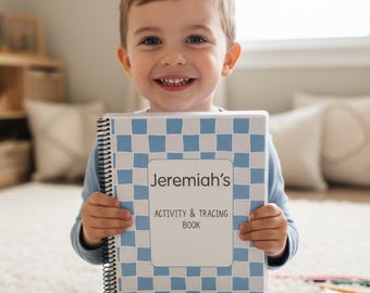 Custom Kids Laminated Activity Name Book:Custom Back to School Tracing Book - Preschool Writing Letter Practice -Personalized Kids Gifts