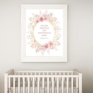 Art mural pour chambre de bébé chrétienne - décoration de chambre rose pour fille, art mural, verset de la Bible - vous êtes terriblement et merveilleusement réalisé en téléchargement numérique
