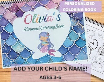 Personalized Coloring Book Custom Girl Mermaid Birthday Gift Idea Kids Activity Book Ages 3-6 Preschool Learning Quiet Book Kids Busy Book
