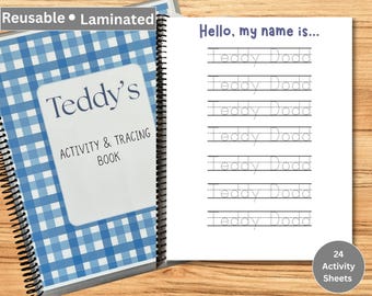 Personalized Name Tracing Workbook for Kids | Laminated Preschool Activity Book | ABC, Numbers & Shapes | Kindergarten Readiness Ages 3-6
