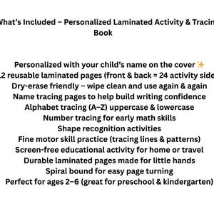 Personalized Activity and Tracing Book for Preschoolers Laminated Reusable image 2