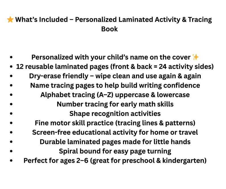Personalized Activity and Tracing Book for Preschoolers Laminated Reusable image 2