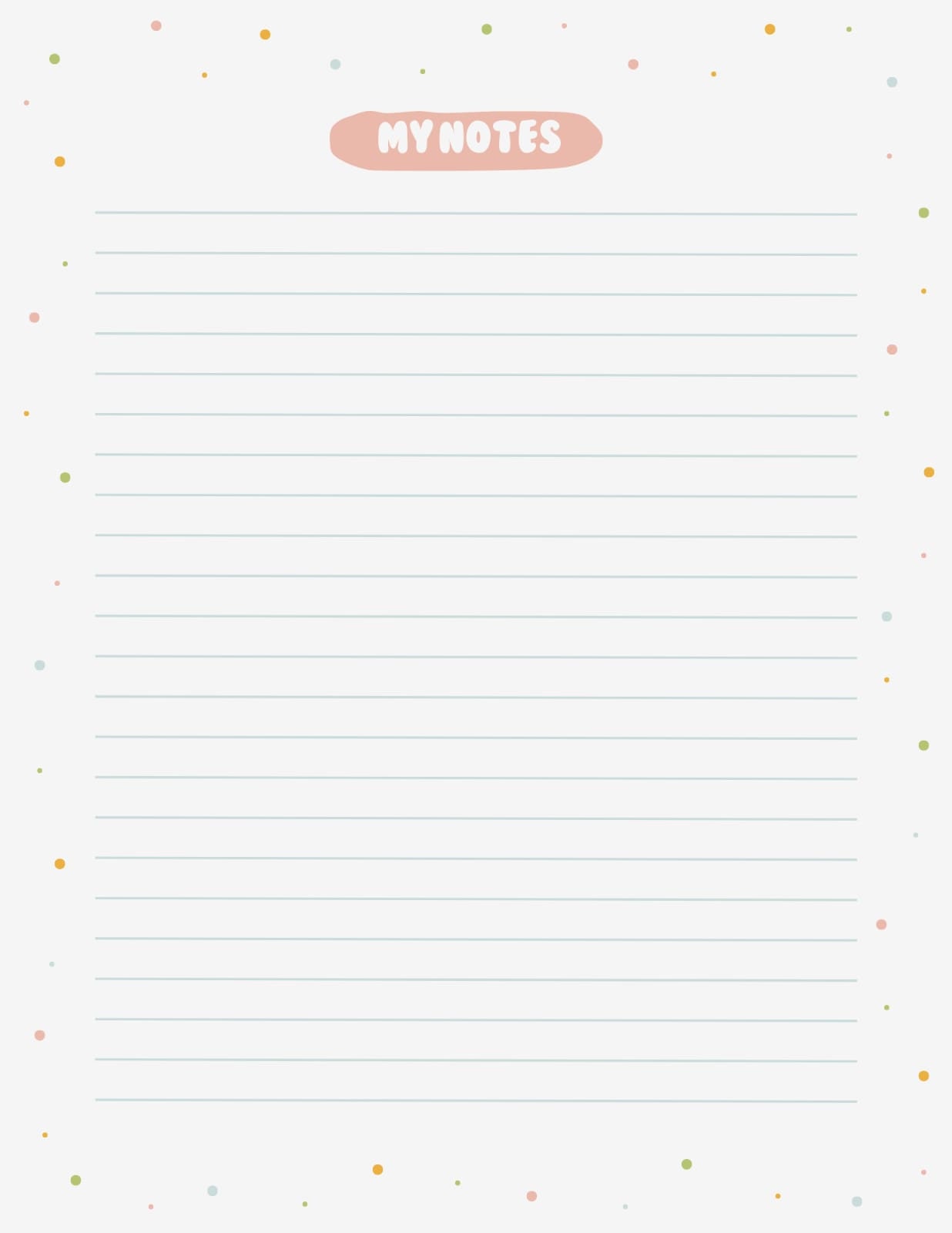 Colorful Simple My Notes Page Planner, Digital Notes Template - Etsy