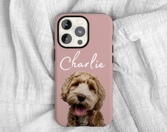 Coque de téléphone personnalisée avec portrait d'animal de compagnie avec nom et photo d'animal de compagnie personnalisés, coques d'iPhone personnalisées, cadeaux pour les amoureux des chiens, cadeaux de chats mignons pour les propriétaires d'animaux de compagnie