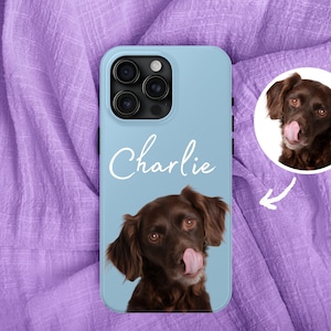 Custom Pet Portrait Phone Case Personalized Pet Name and Photo, iPhone Customized Case Gifts for Dog Lovers, Cute Cat Gifts for Pet Owners