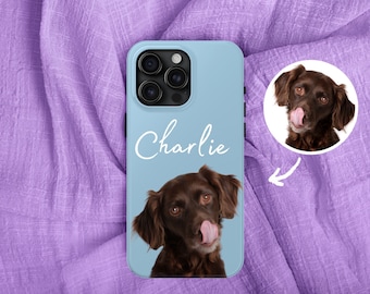 Coque de téléphone personnalisée avec portrait d'animal de compagnie avec nom et photo d'animal de compagnie personnalisés, cadeaux de coque personnalisés pour iPhone pour les amoureux des chiens, cadeaux de chats mignons pour les propriétaires d'animaux de compagnie